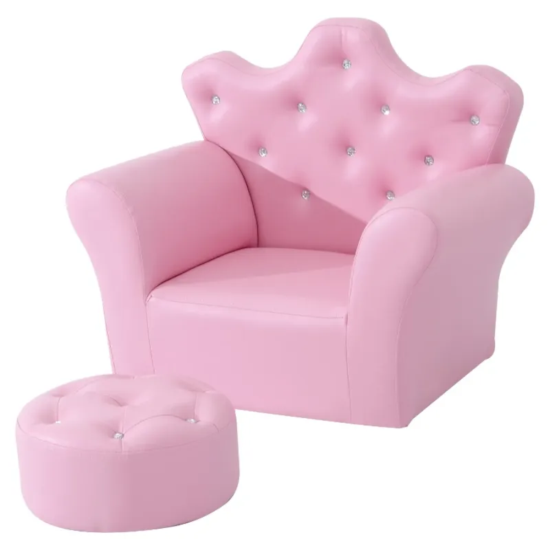 Kids Crown Armchair with Footstool - Pink
