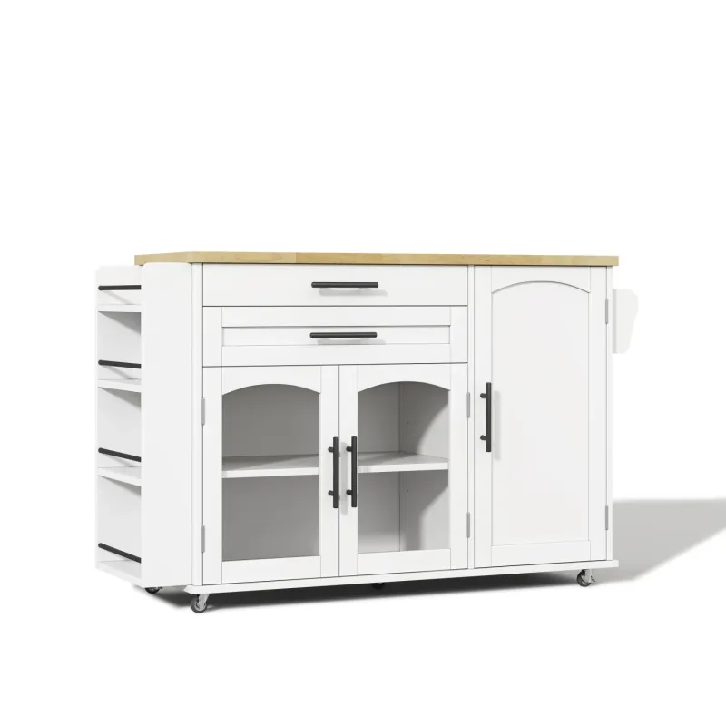 Mobile Kitchen Island with Foldable Worktop and 5 Wheels - 120cm