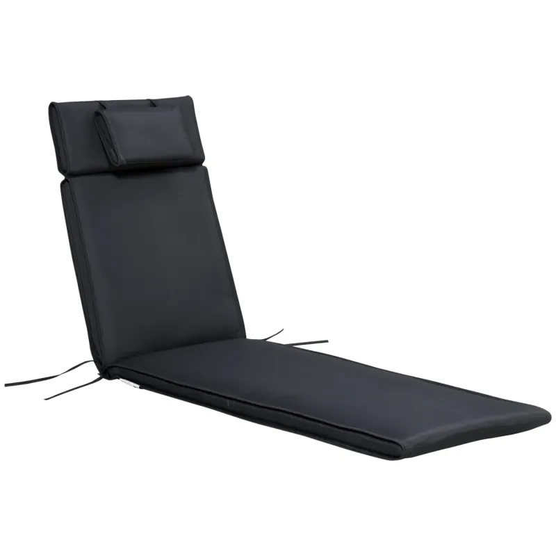 Garden Sun Lounger Cushion with Removable Pillow - Black