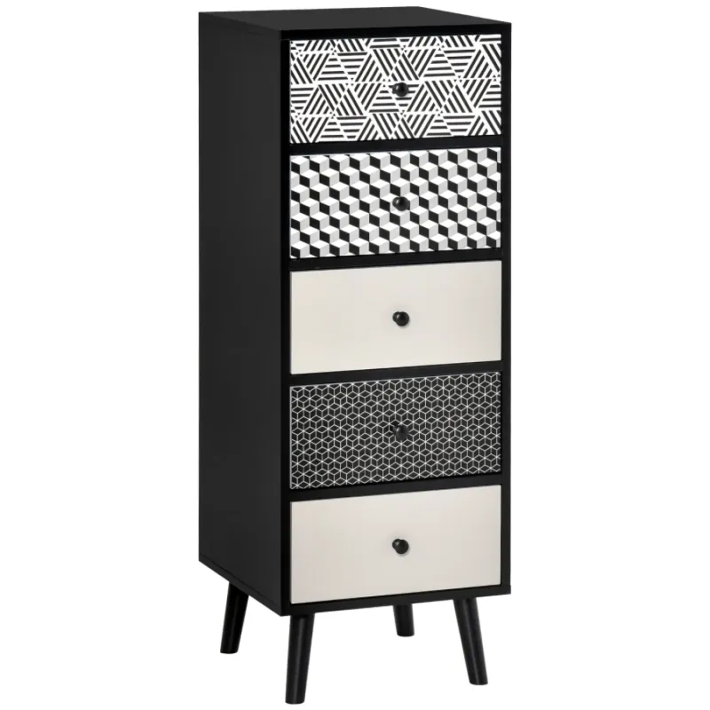Geometric 5 Drawer Tallboy Chest of Drawers