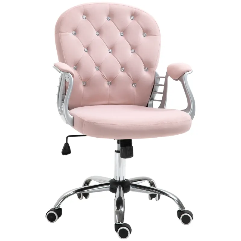 Velvet Tufted Office Chair with Diamantes - Pink