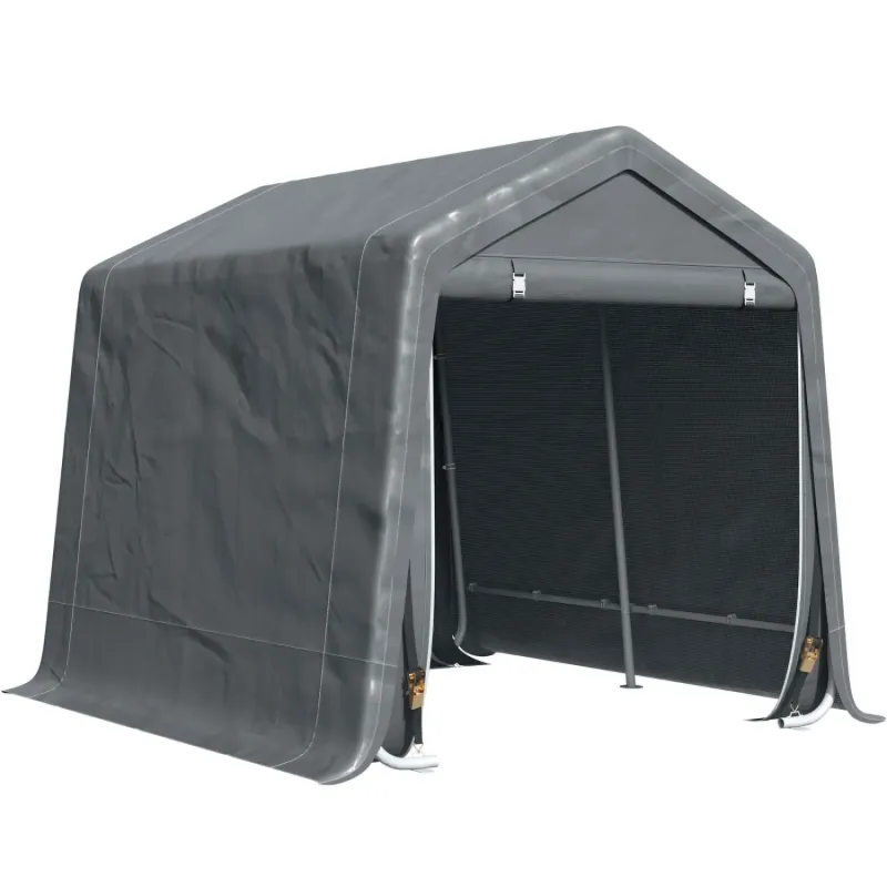 9 x 7.5ft Temporary Outdoor Storage Shed - Portable Motorbike & Bike Shelter - Dark Grey
