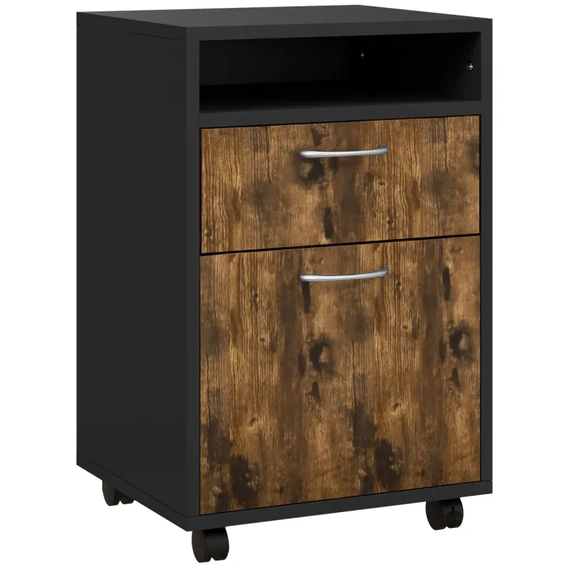 60cm Mobile Filing Cabinet with Drawer and Shelf - Rustic Brown