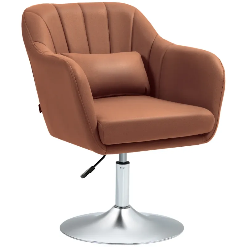 Microfibre Swivel Armchair, in Brown, with Adjustable Height and Lumbar Support