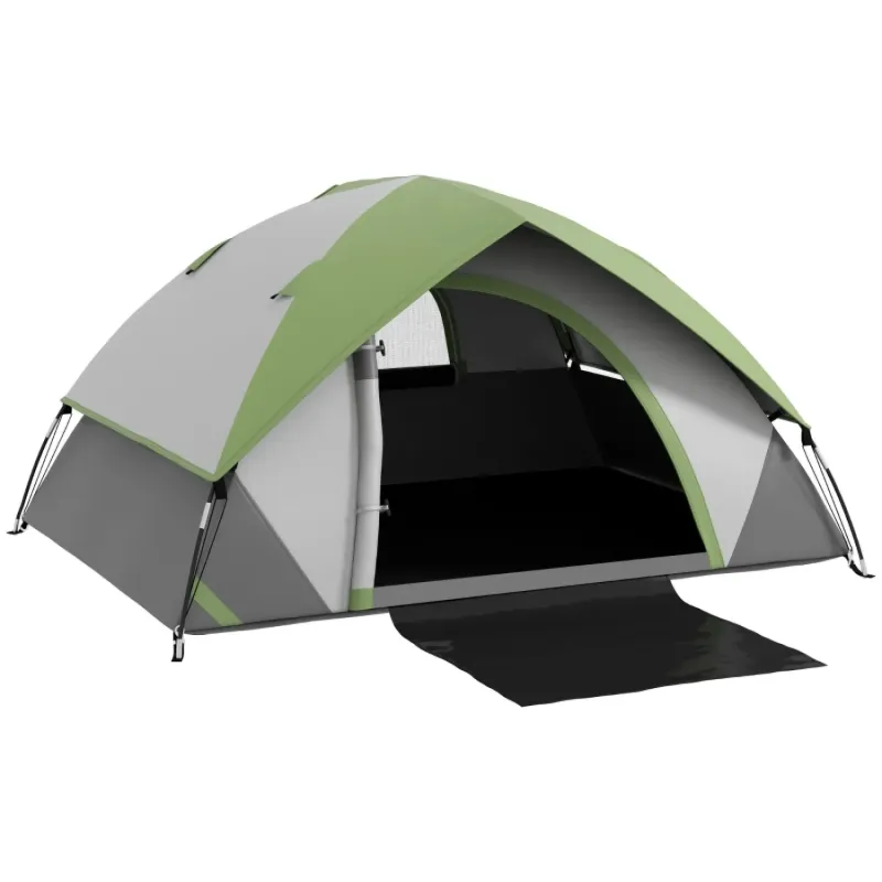 2-Man Single Room Dome Tent with 3000mm Water-Resistant Shell - Green/Grey