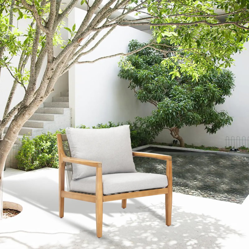 Solara Solid Wood Garden Armchair Set of 2 with Taupe Rope Detailing