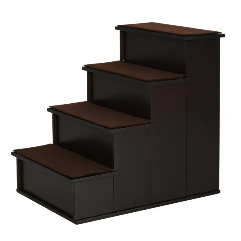 4 Step Wooden Pet Stairs with Non-Slip Washable Cushions - Dark Brown