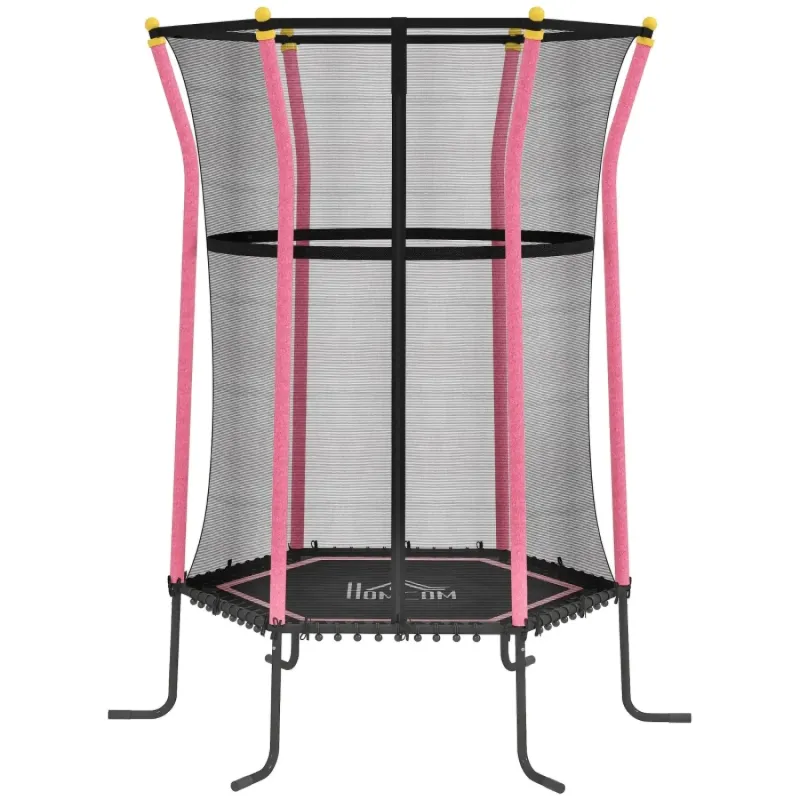 1.6m Kids Pink Trampoline with Safety Enclosure Net - Indoor & Outdoor Junior Bouncer for Ages 3-10