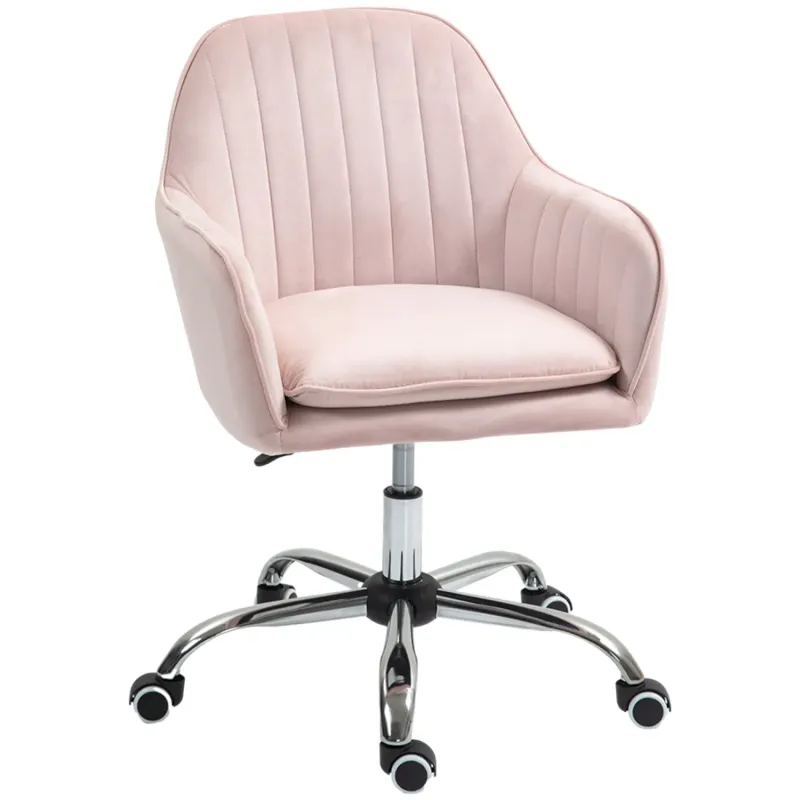 Velvet-Feel Tub Home Office Chair with Padded Cushion - Pink