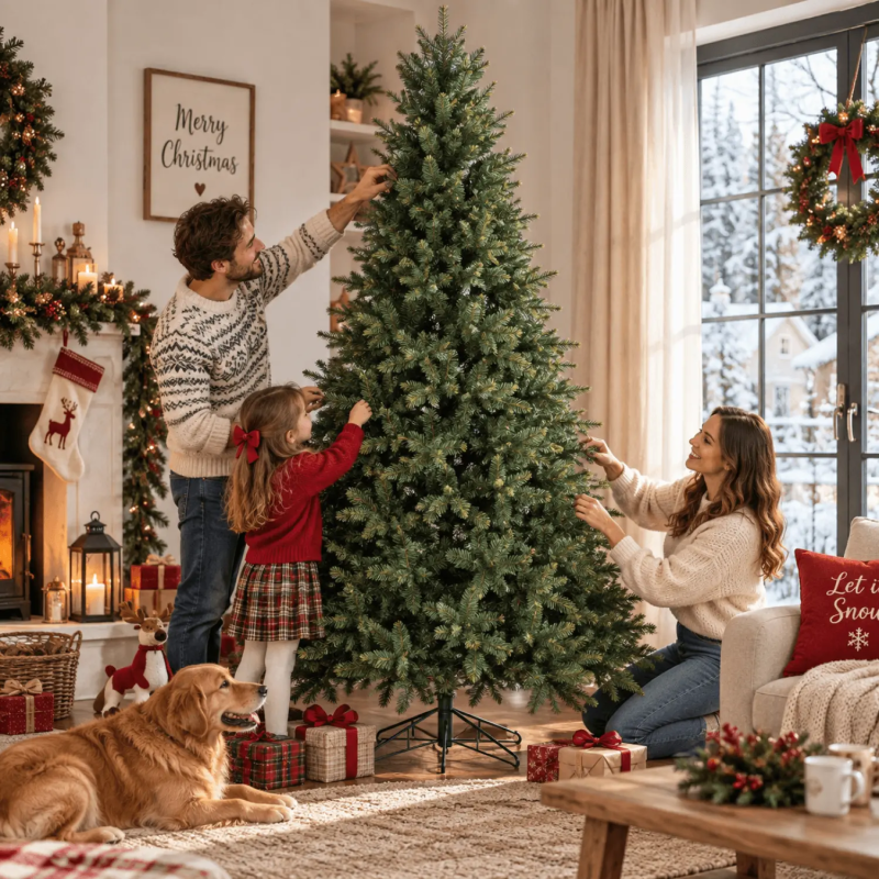 Realistic PE & PVC Mixed Foliage Artificial Christmas Tree, Green, 195cm (6.5ft)