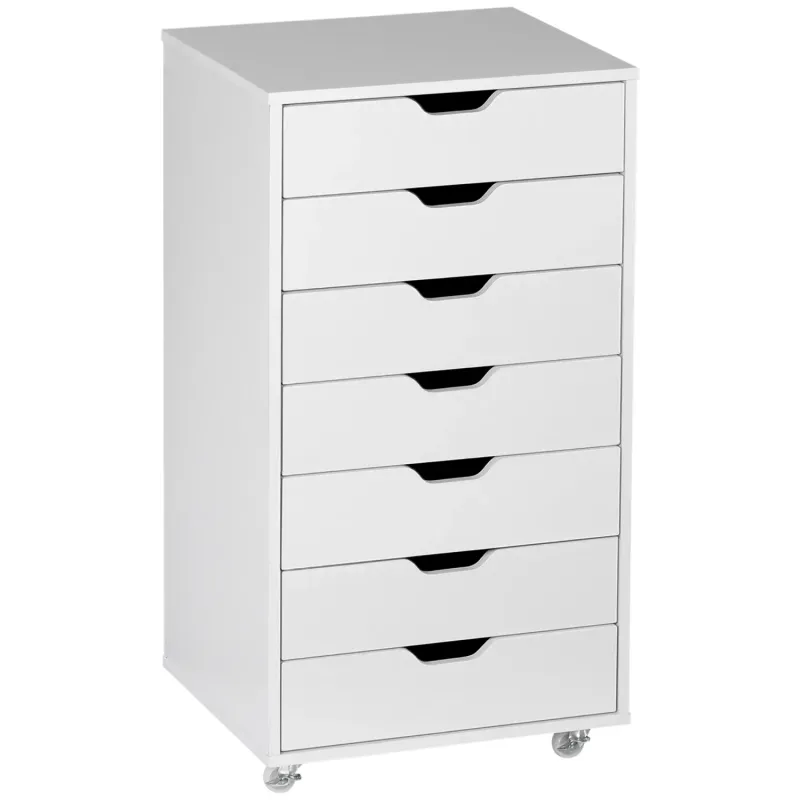 7-Drawer Mobile Filing Cabinet on Wheels - White