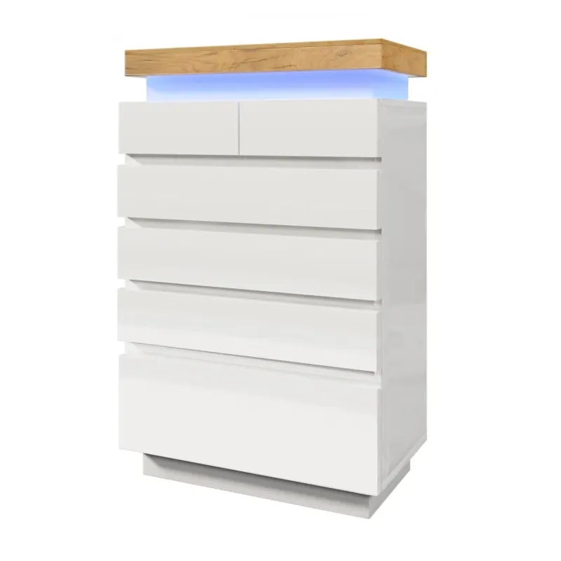6 Drawer High Gloss Chest of Drawers with App-Controlled RGB LED - White