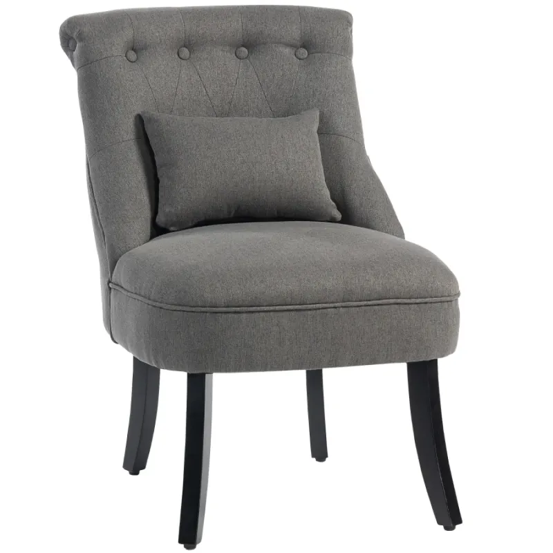  Charcoal Grey Upholstered Accent Chair with Scrolled Back and Pillow