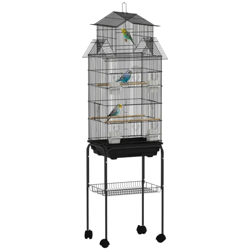 Metal Tall Bird Flight Cage with Wheels & Storage - 163cm