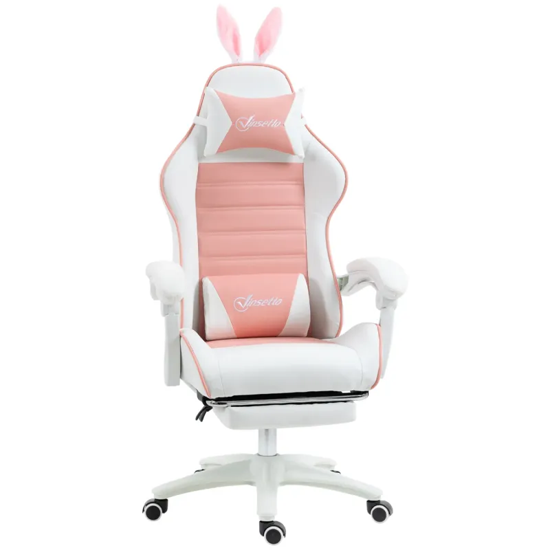 Rabbit Ear Reclining Gaming Chair with Footrest - Pink