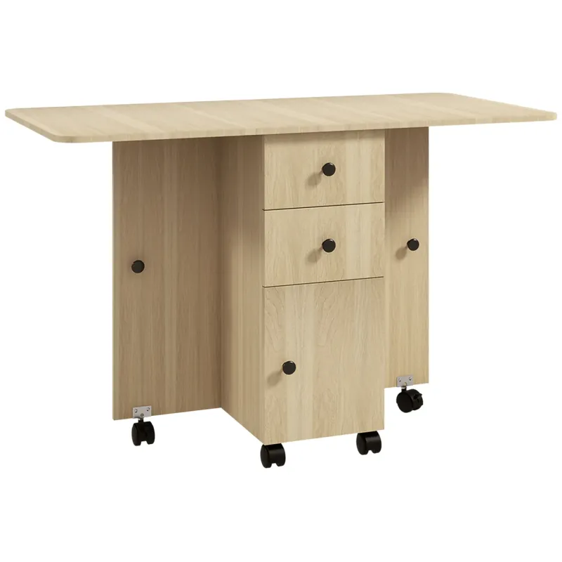 Six-Person Wood-Effect Drop Leaf Dining Table with Storage