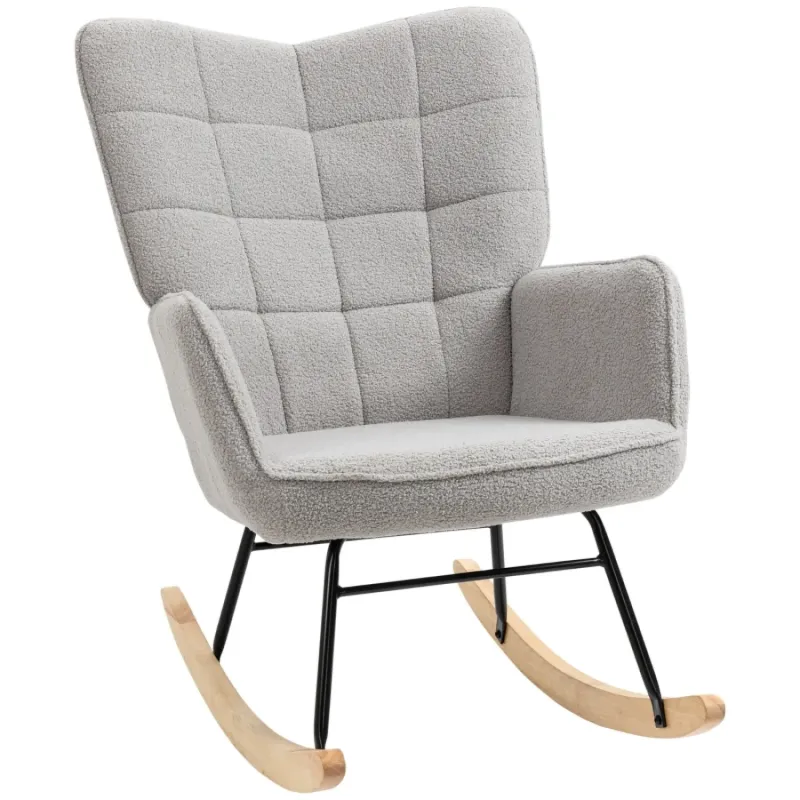 Berber Fleece Wingback Rocking Chair - Light Grey