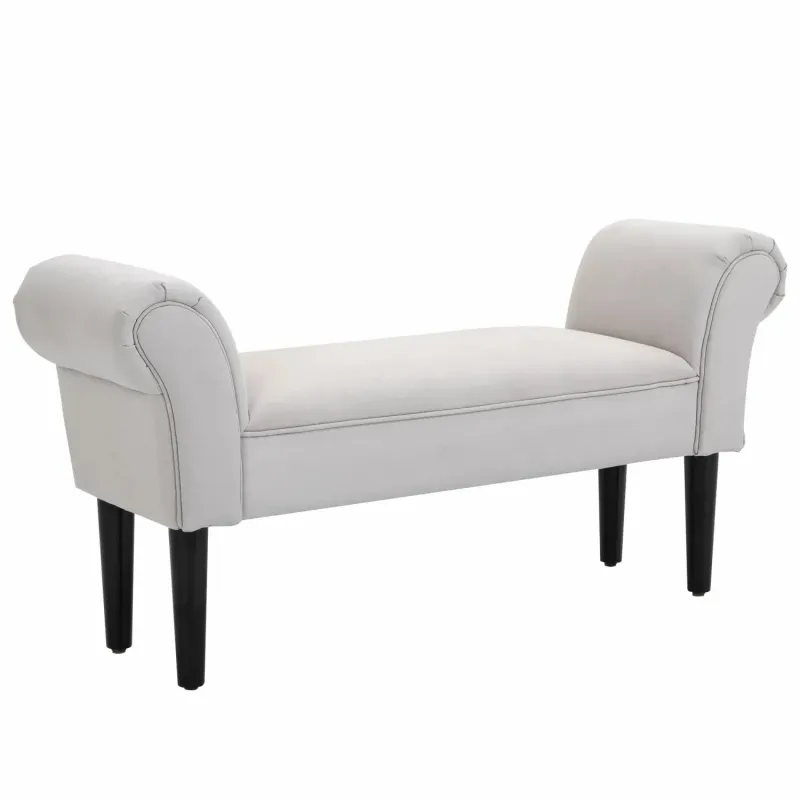 Rolled Arm Fabric Window Seat Bed End Bench - Grey
