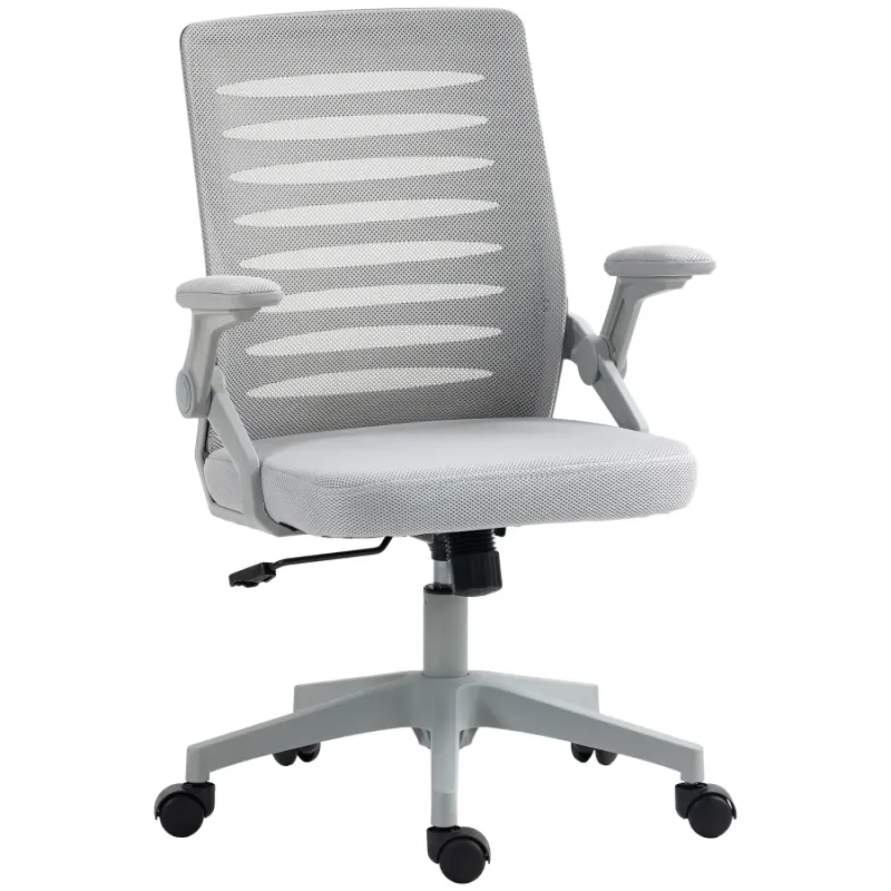 Grey Mesh Office Chair with Flip-Up Armrests