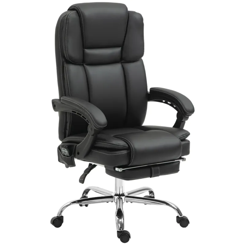Six-Point Vibrating Massage Executive Office Chair with Footrest - Black
