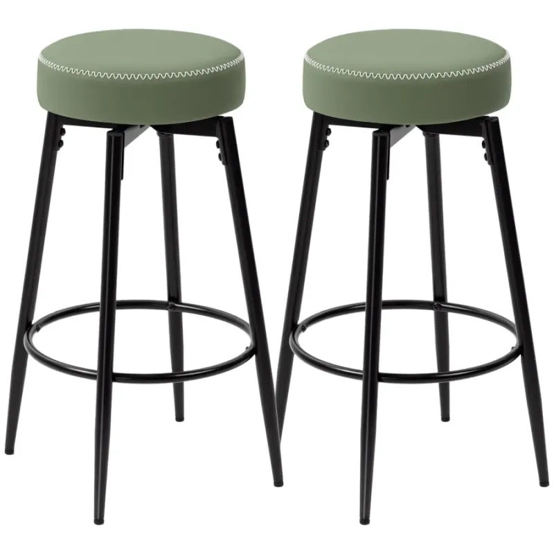 Set of 2 Green Faux Leather Bar Stools with 360° Swivel Seats
