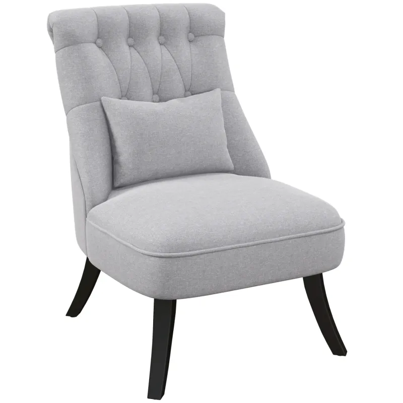 Fabric Tub Chair in Grey with Scrolled Back and Button Tufting