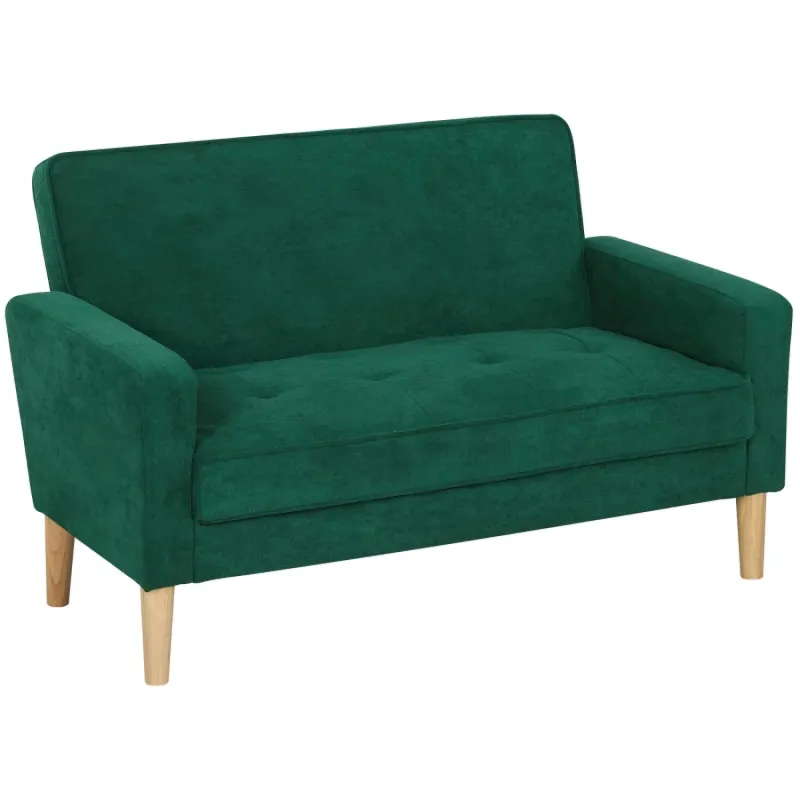 Green Velvet-Feel 2-Seater Loveseat Sofa with Wooden Legs