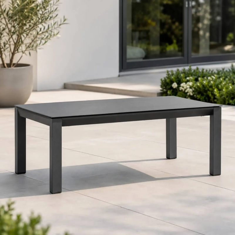 Arve 120cm Outdoor Coffee Table with Aluminium Frame and Stone Effect Top