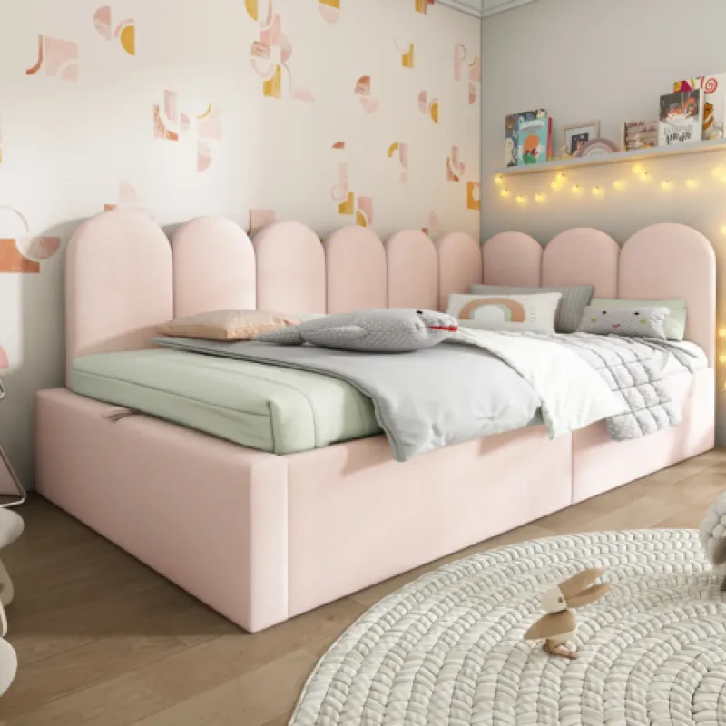 Pink Velvet 3FT Single Ottoman Daybed with Hydraulic Storage