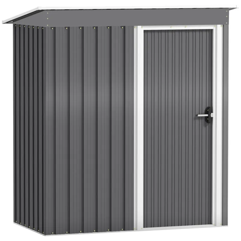 Galvanised Steel Garden Storage Shed, 5 x 3ft, in Light Grey, with Sliding Door and Sloped Roof