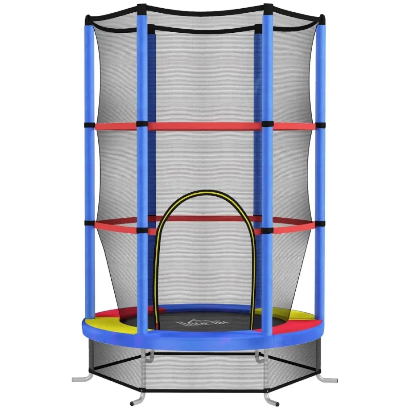 140cm Kids Safety Trampoline with Enclosure Net - Multi-Coloured