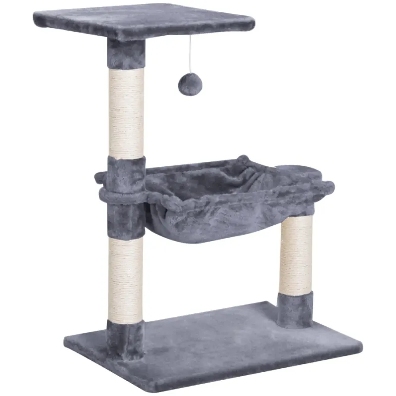 Two-Tier Cat Tree with Hammock and Sisal Scratching Posts - Grey