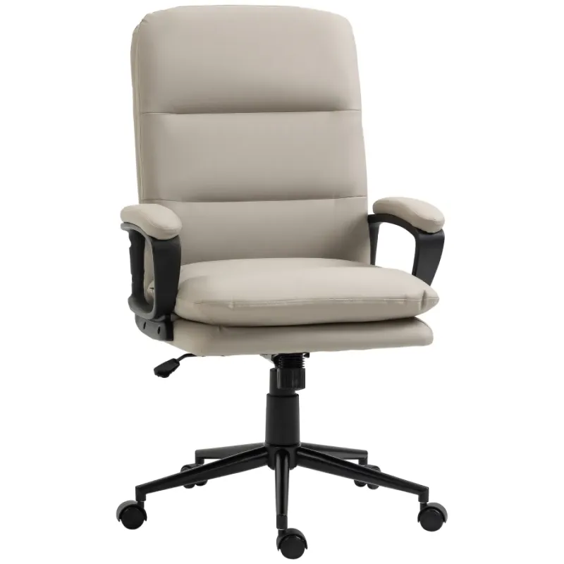 Double Padded PU Leather Office Chair - Light Grey