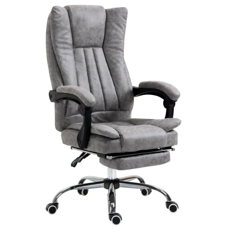 Reclining Executive Office Chair with Footrest - Grey Microfibre