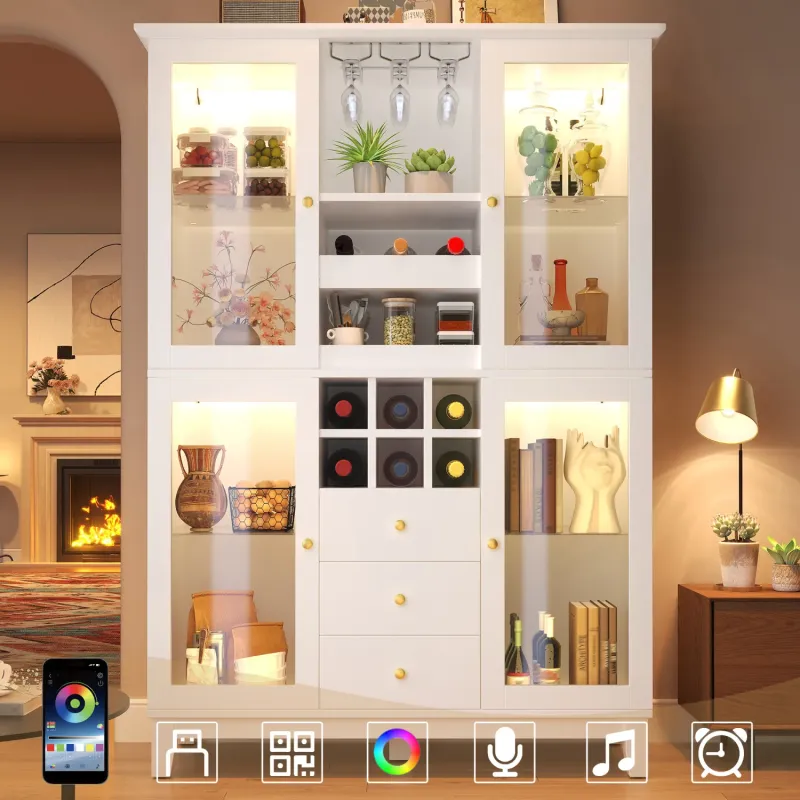 120cm Wine & Drinks Cabinet with App-Controlled LED Lighting – White