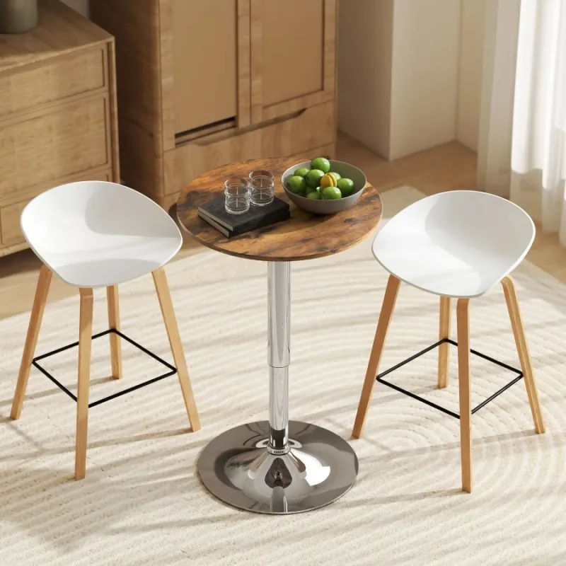  Height Adjustable Round Swivel Bar Table - Rustic Brown