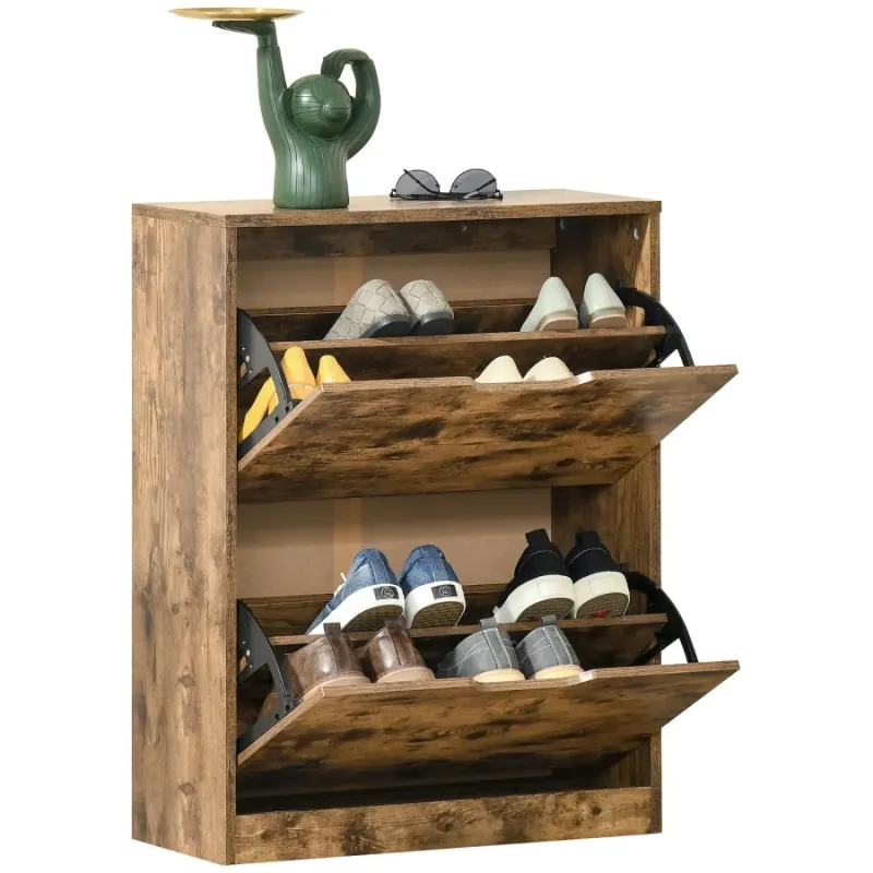 Industrial 2-Drawer Shoe Storage Cabinet - Rustic Brown