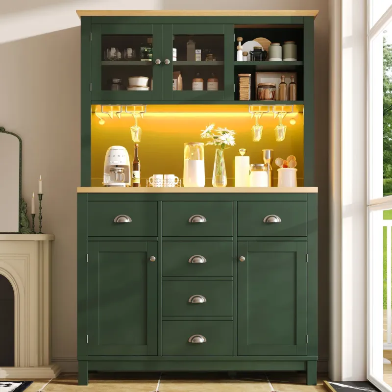 Farmhouse Kitchen Larder Cupboard with Smart LED Lighting & 5 Doors - Green
