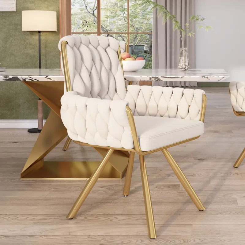 Velvet Swivel Dining Chair with Armrests - Beige