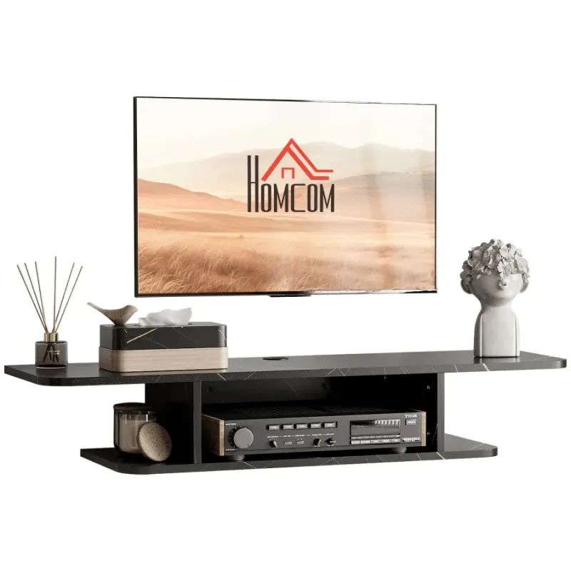 Particle Board Floating TV Unit, 105cm, in Black, with Cable Management