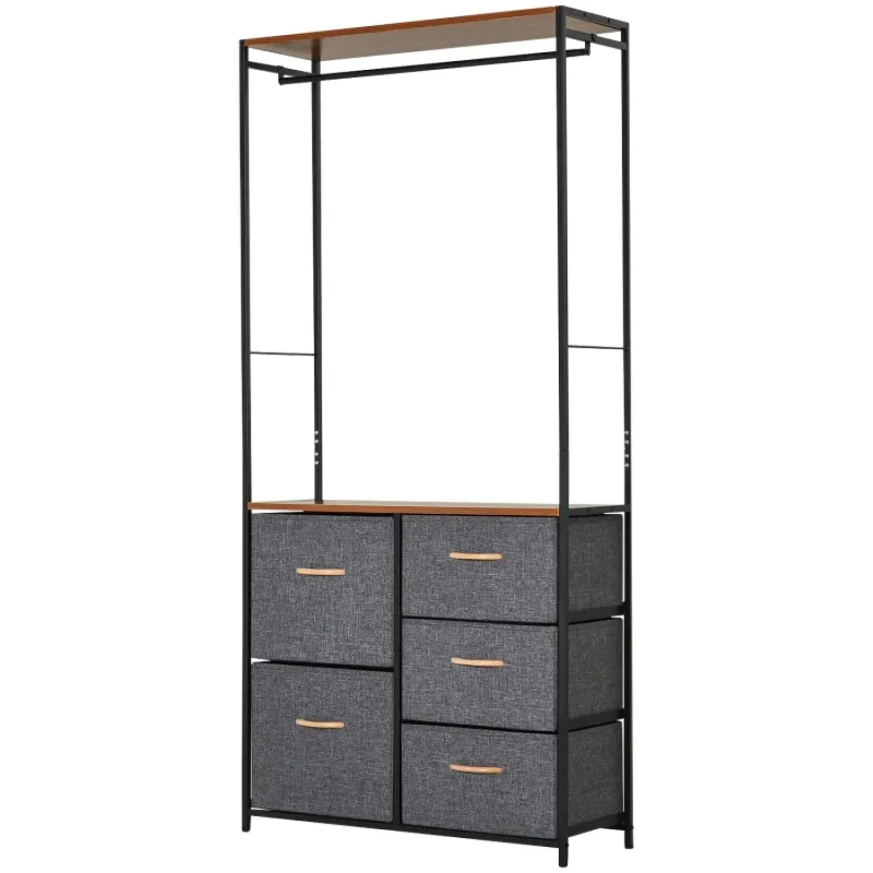 Chest of Drawers with Coat Rack and 5 Drawers - Black and Brown