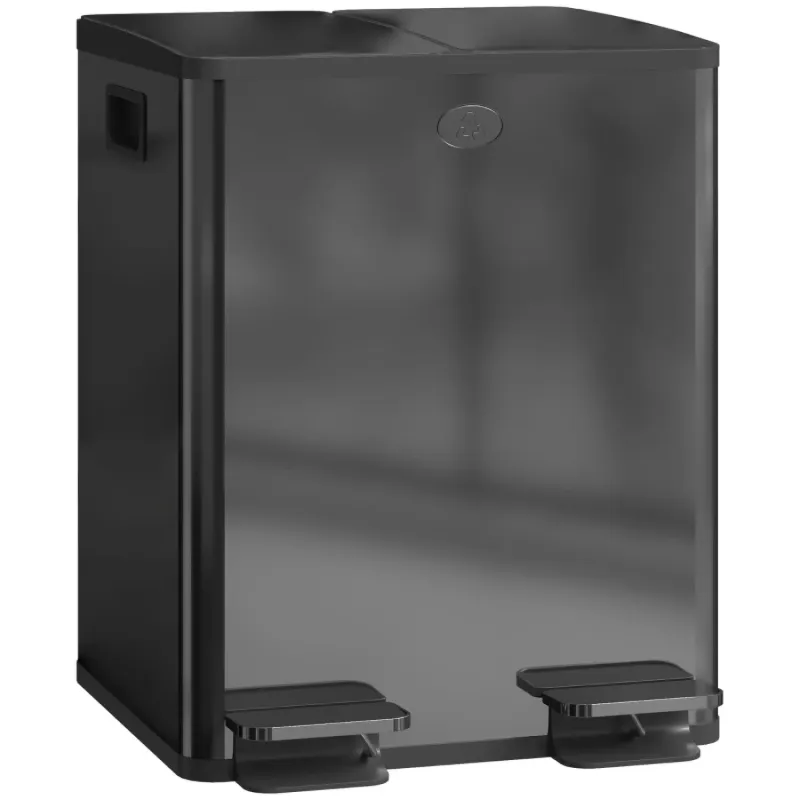 40L Dual Compartment Stainless Steel Pedal Bin - Black