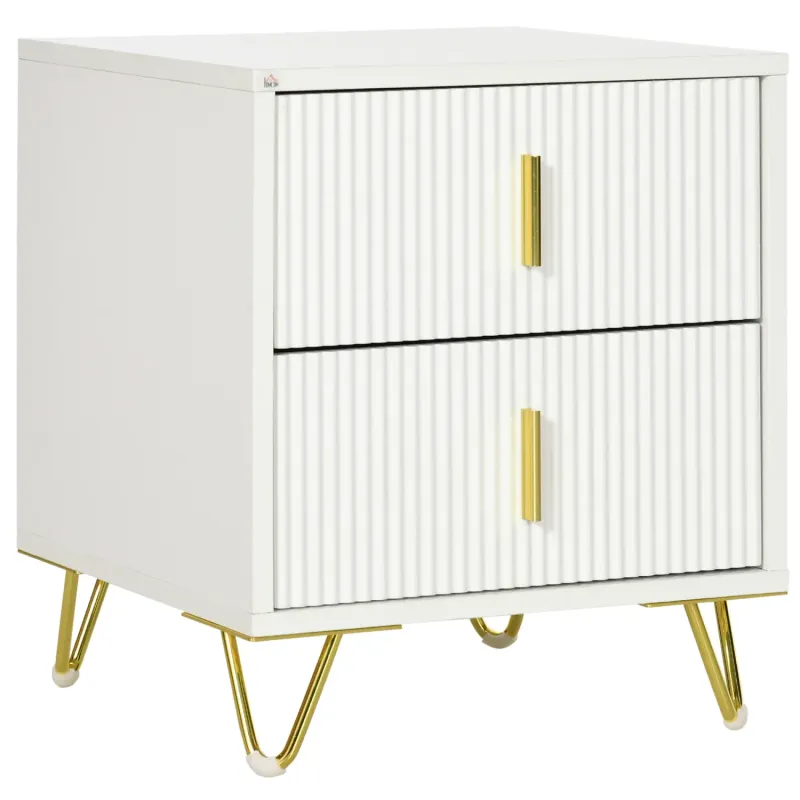 Elegant 2 Drawer Chest with Ridged Fronts - White & Gold