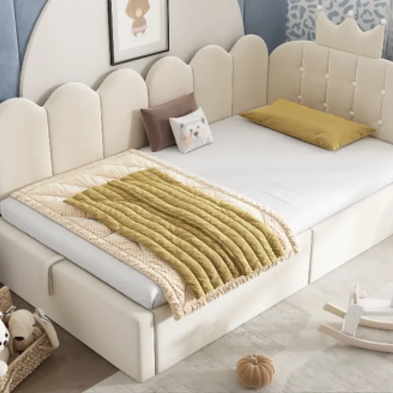 Crown Upholstered Single Daybed with Hydraulic Storage - Beige
