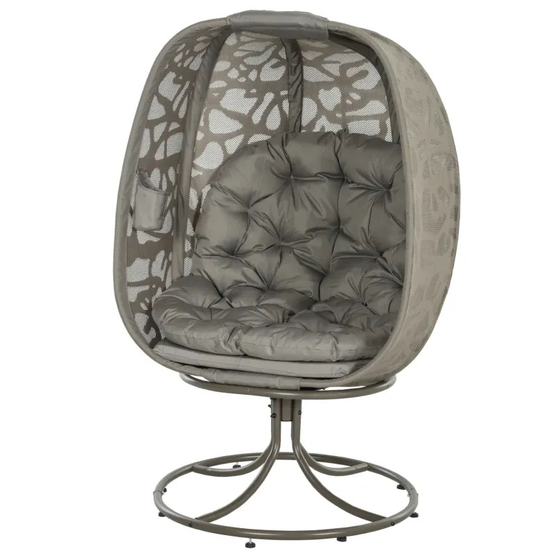  Swivel Egg Chair with Cushions and Foldable Basket - Sand Brown
