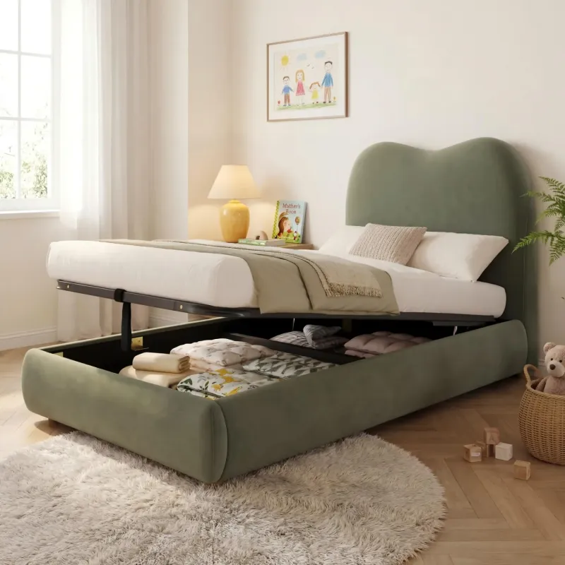 Green Velvet 3ft Single Storage Bed with Hydraulic Lift