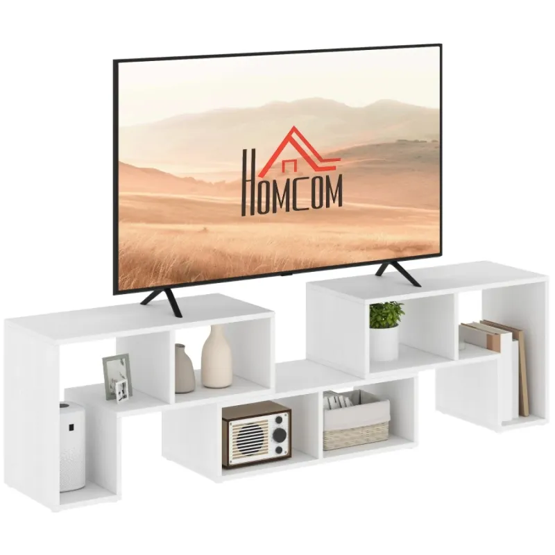Wood Grain TV Unit, 134-180cm, in White, with Extendable Shelves