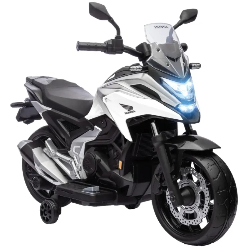 Honda Licensed 12V Kids Electric Motorbike with Training Wheels - White