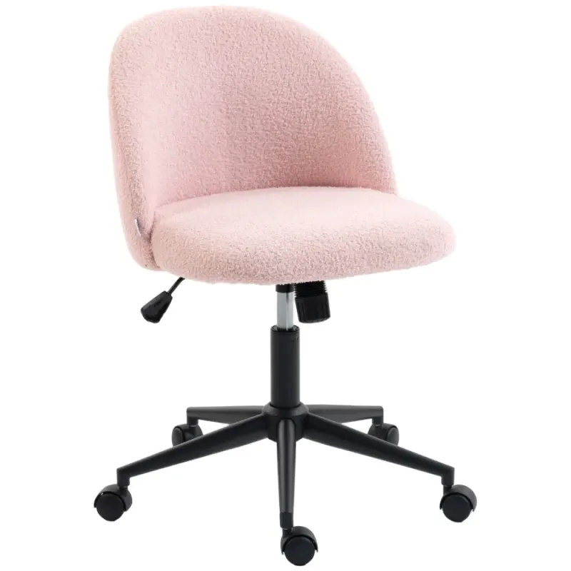  Teddy Fleece Swivel Office Chair with Tilt Function - Light Pink