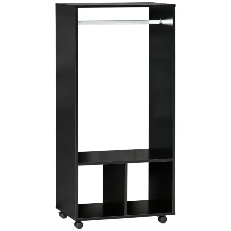 Open Mobile Wardrobe with Hanging Rail and Shelves, Black